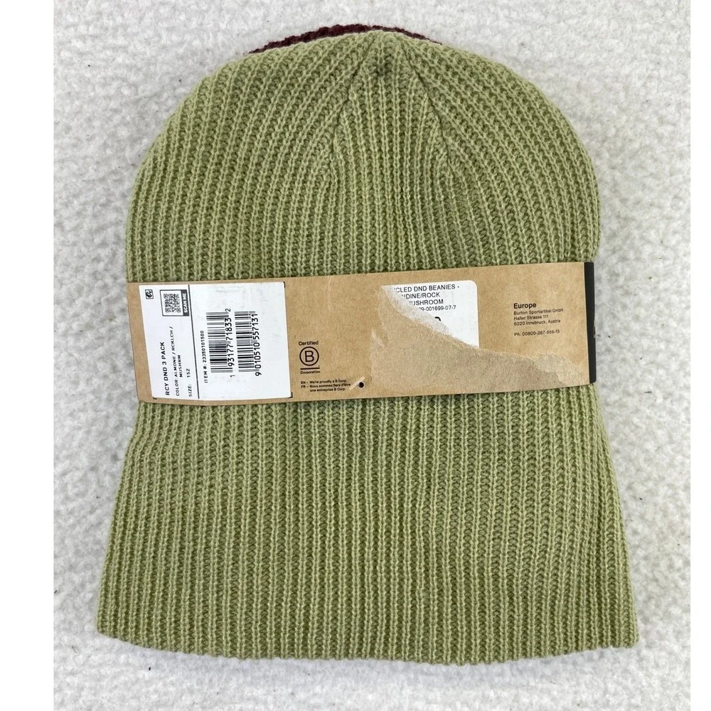 Burton 3 Pack Ribbed Knit Beanie Hats Mens OS Burgundy Green Gorpcore Winter NWT
